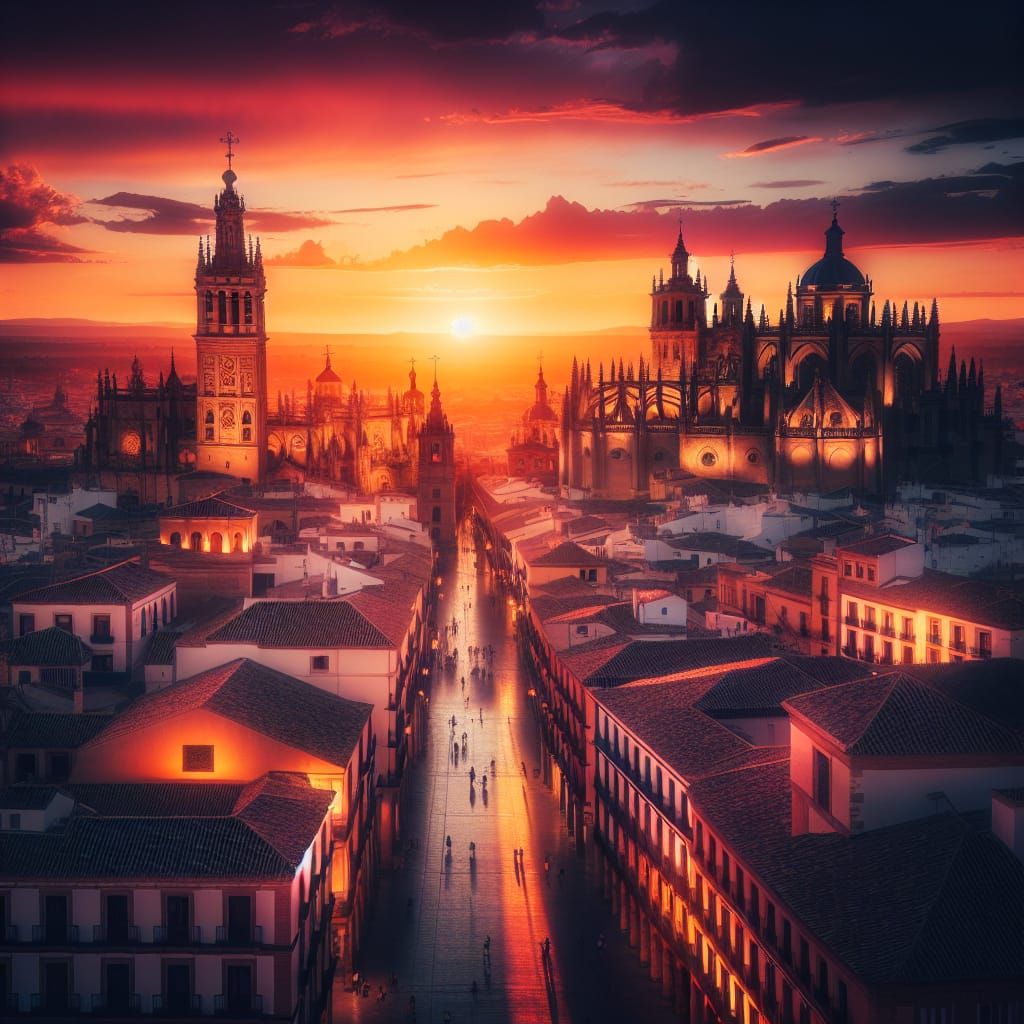 Vibrant Spanish Cityscape at Sunset