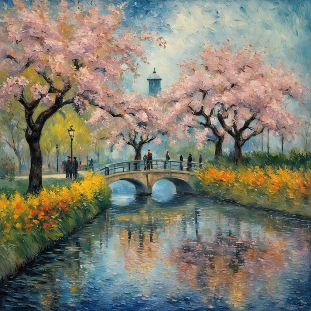 Blooming Sakura in Impasto Neo-Impressionist Style