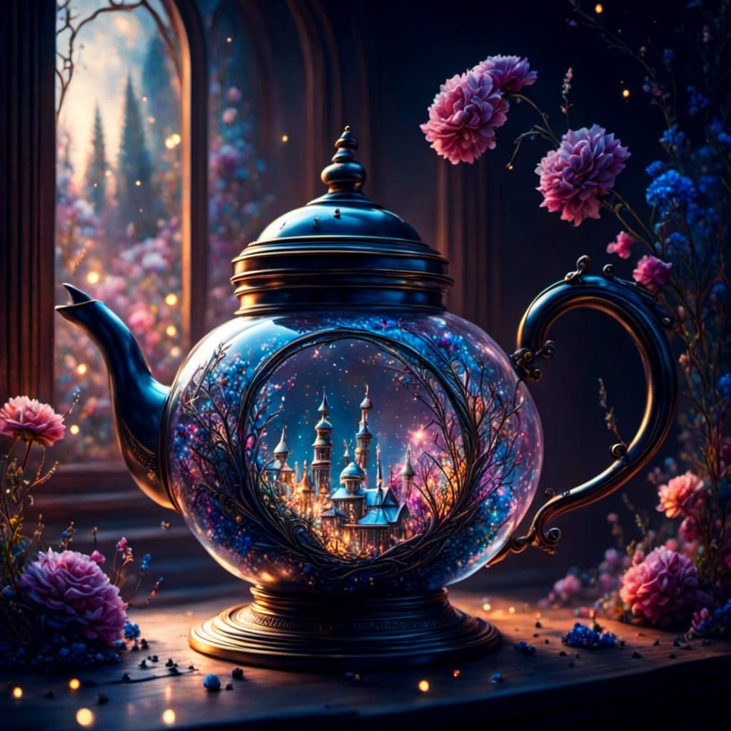 Cybernetic Shattered Glass Teapot in Wonderland