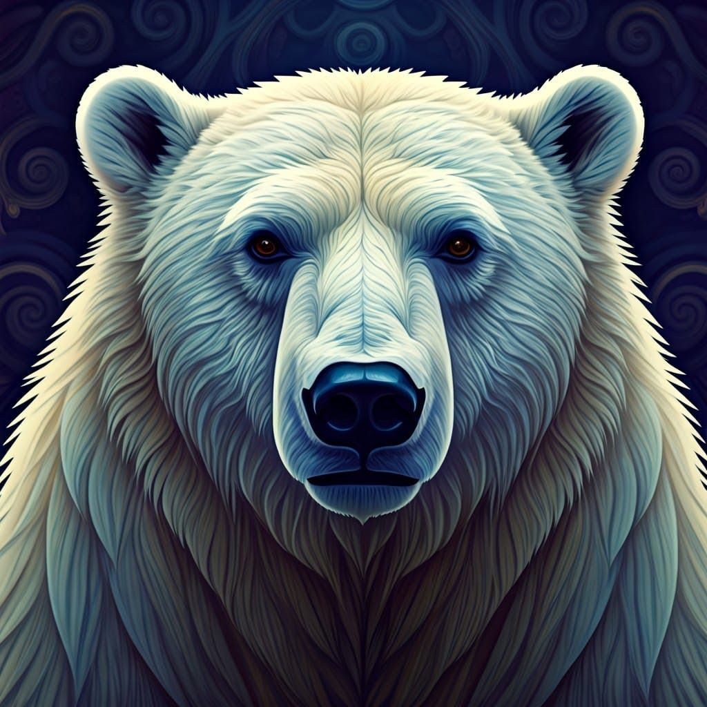 Whimsical Cubist Watercolor Polar Bear in Midnight Russian F...