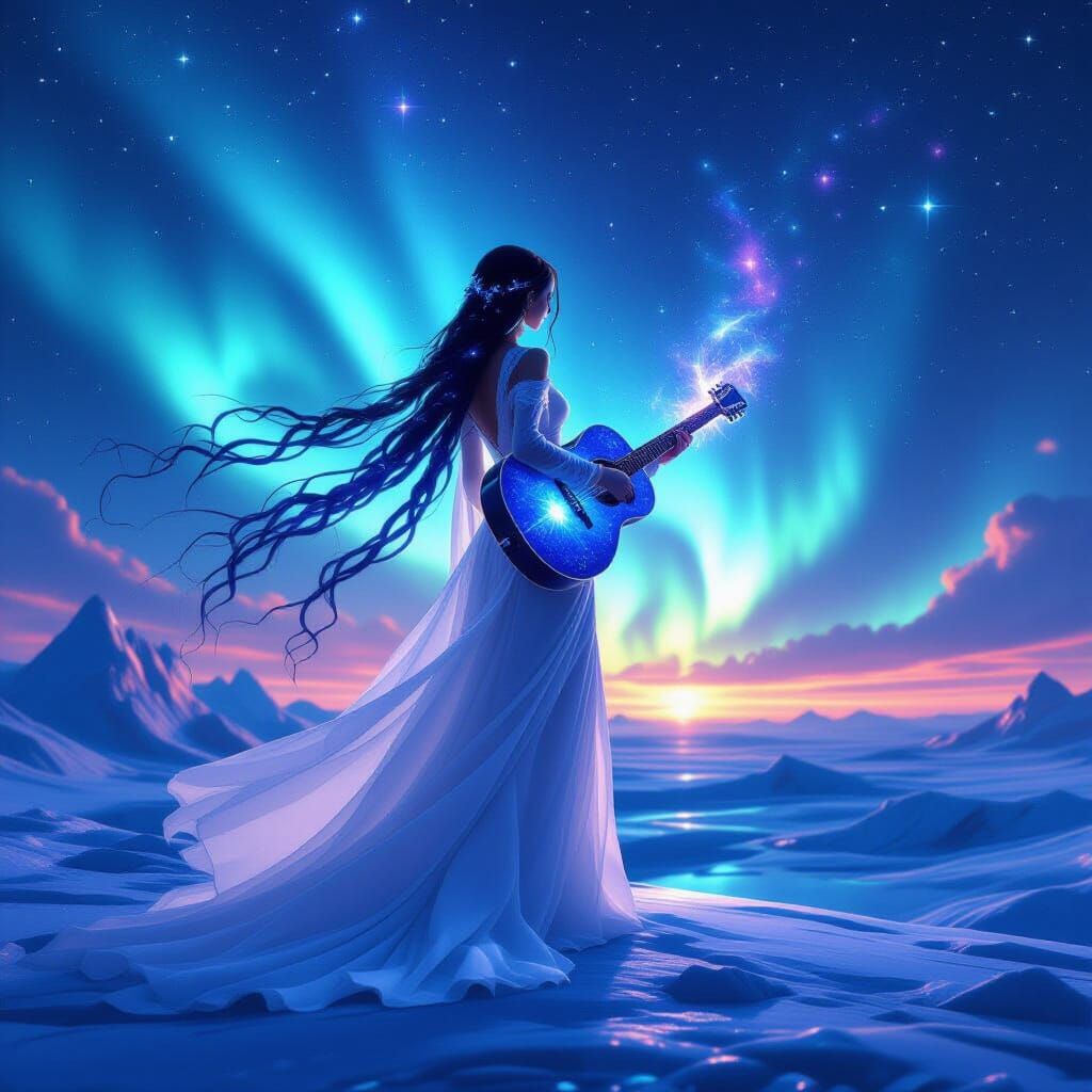 Cosmic Guitarist in Dreamlike Digital Painting