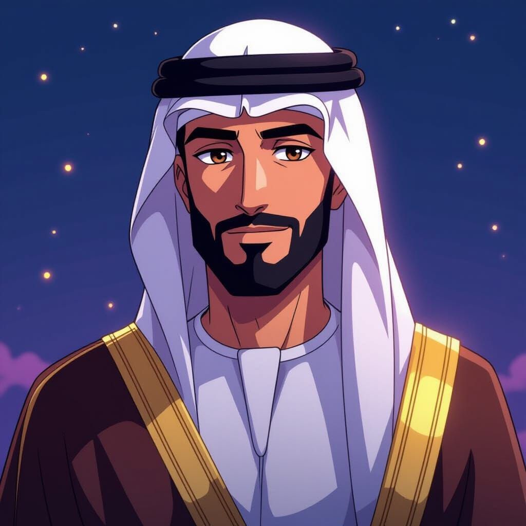 Sheikh Zayed in Flat Manga Anime Style