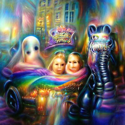 Ghosts of Low Self-Esteem: Art Deco Iridescent Oil Painting