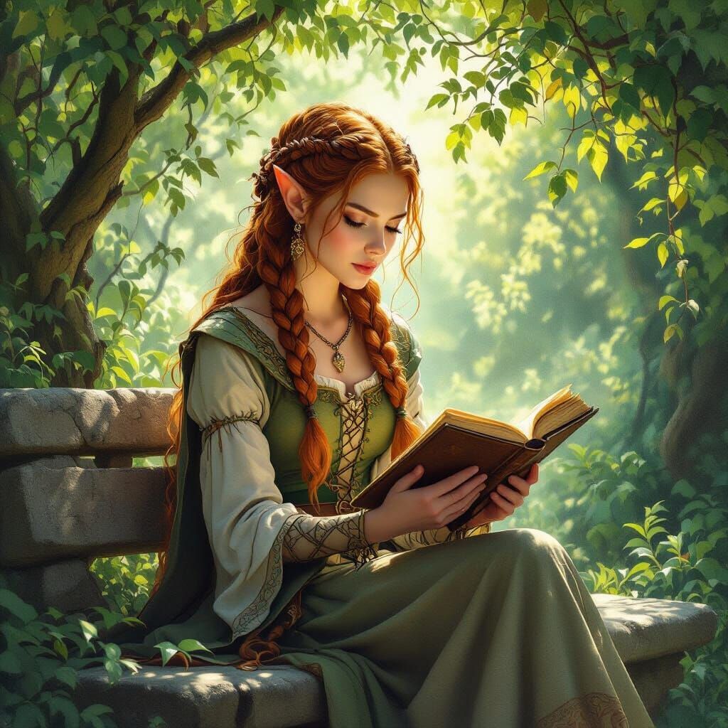 Young elven woman reading
