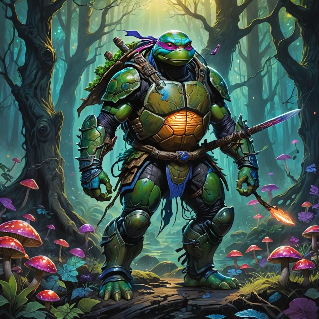 Ninja Turtle Samurai in Dark Fantasy Forest