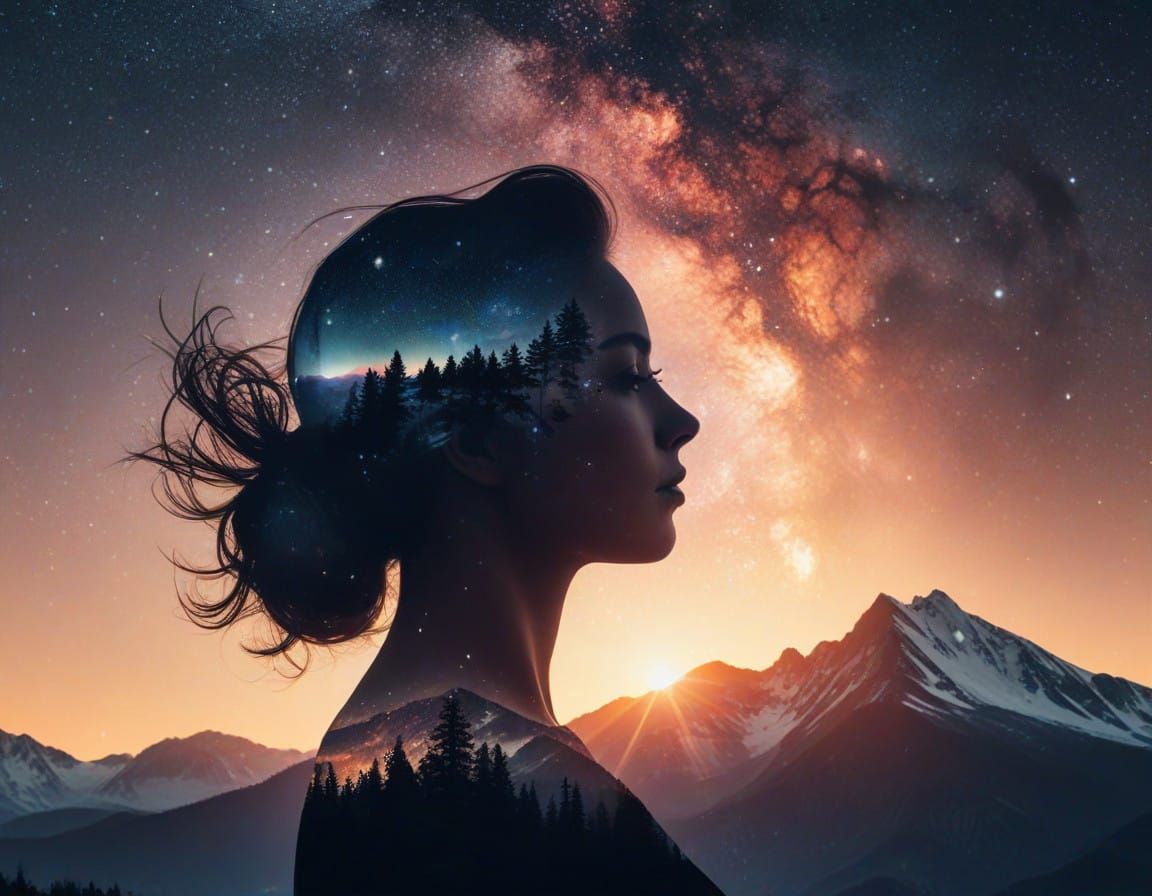 Stunning Double Exposure of Celestial Femininity