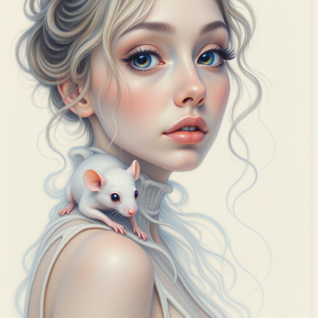 Elegant Woman with Rat, Rough Schematic Style