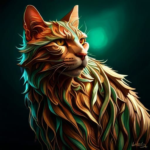 Golden Cat Statue Portrait with Jewels