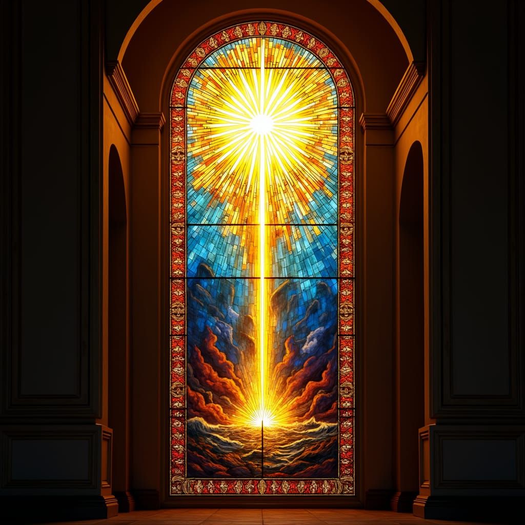 Stained Glass Window with Holy Light, Detailed Photography