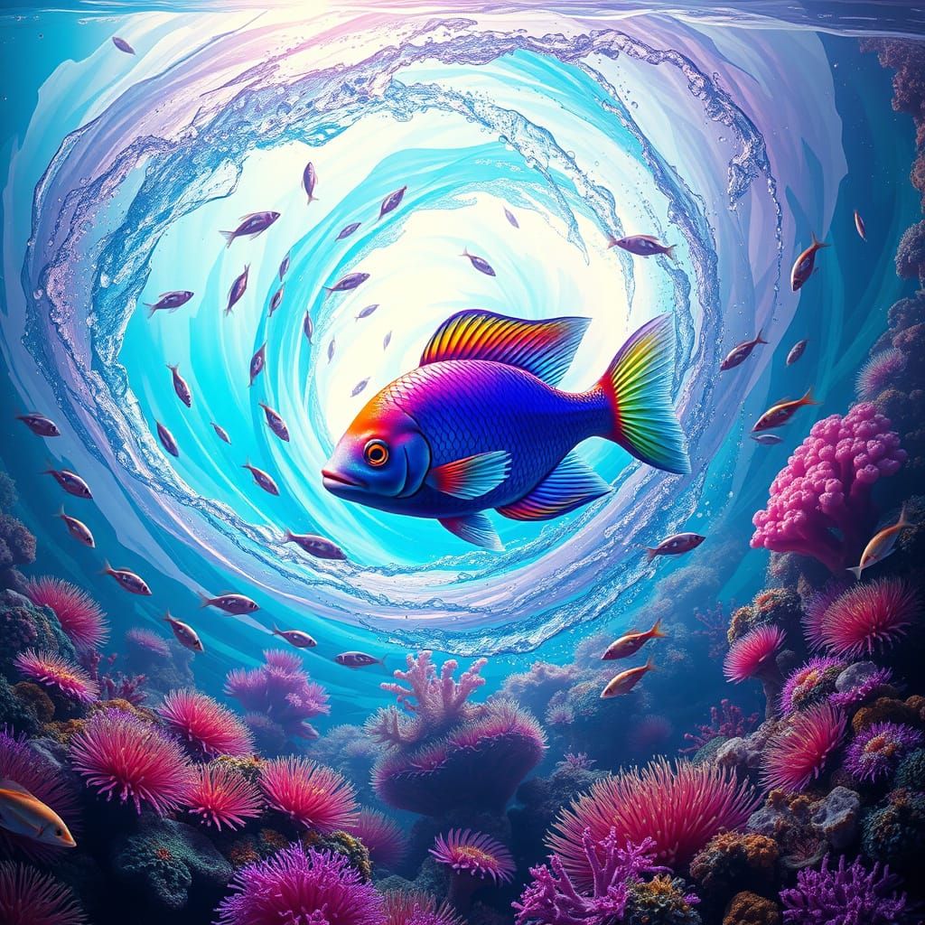 Mythical Poisson Sirène Rises from Turquoise Vortex