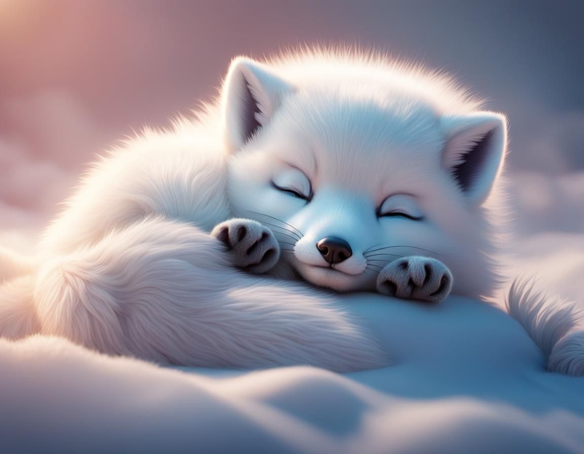 Sleepy Arctic Fox Cub: Pixar-Style 3D Digital Art