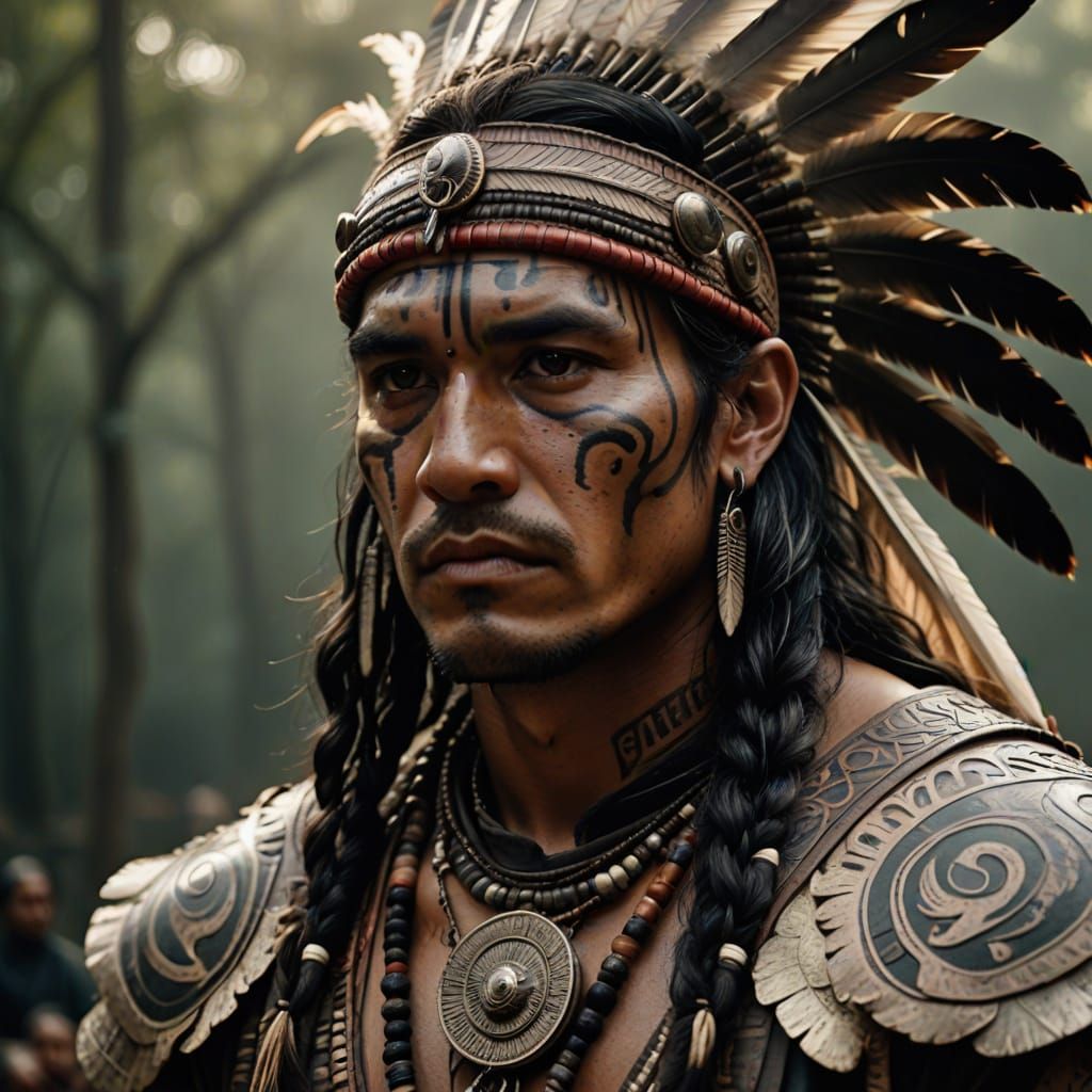 Hyperrealistic 17th Century Native American Warrior Portrait