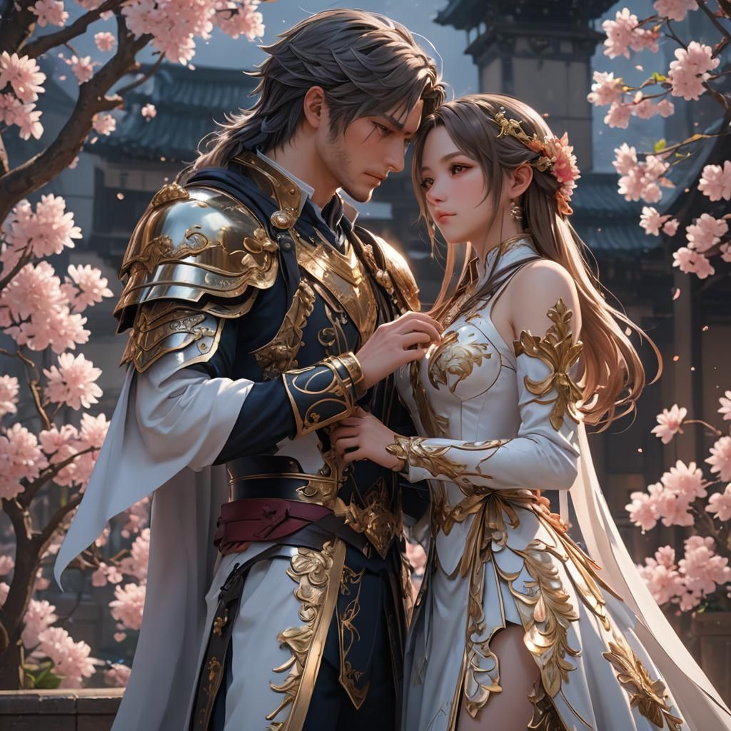 Anime Style Woman and Lover in 3D Art