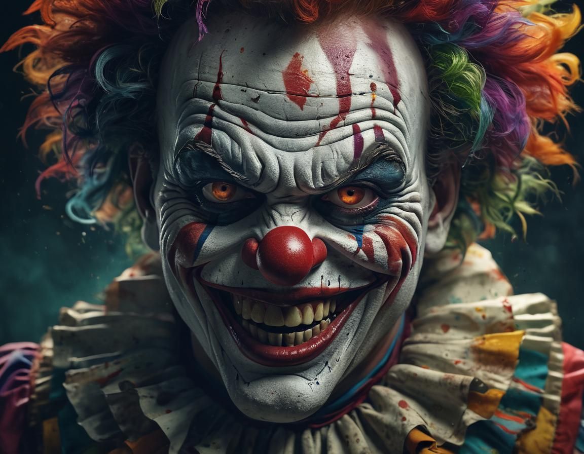 Menacing Clown with Twisted Grin: Hyperrealistic 3D Renderin...