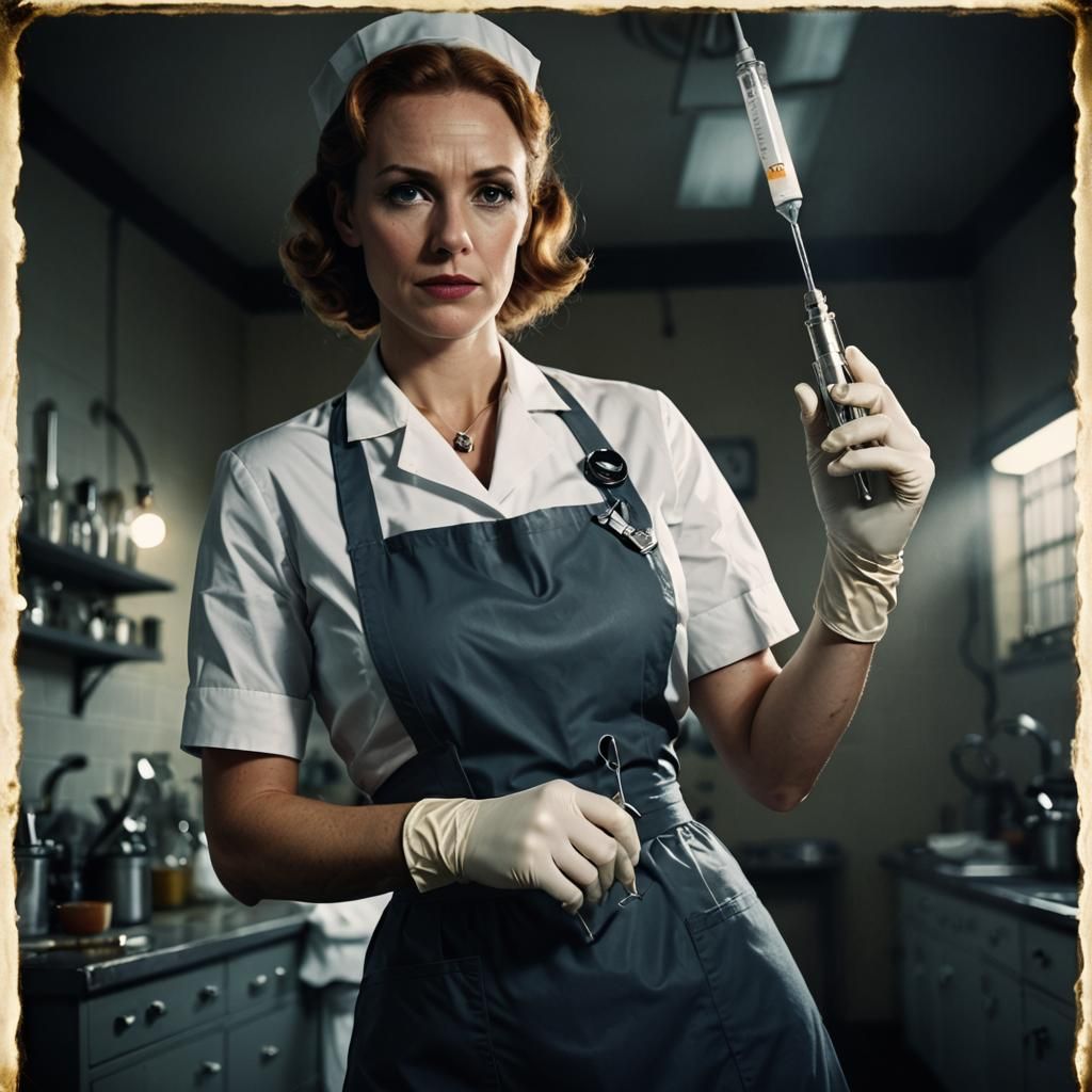 British Nurse in Starched Uniform Exudes Authority