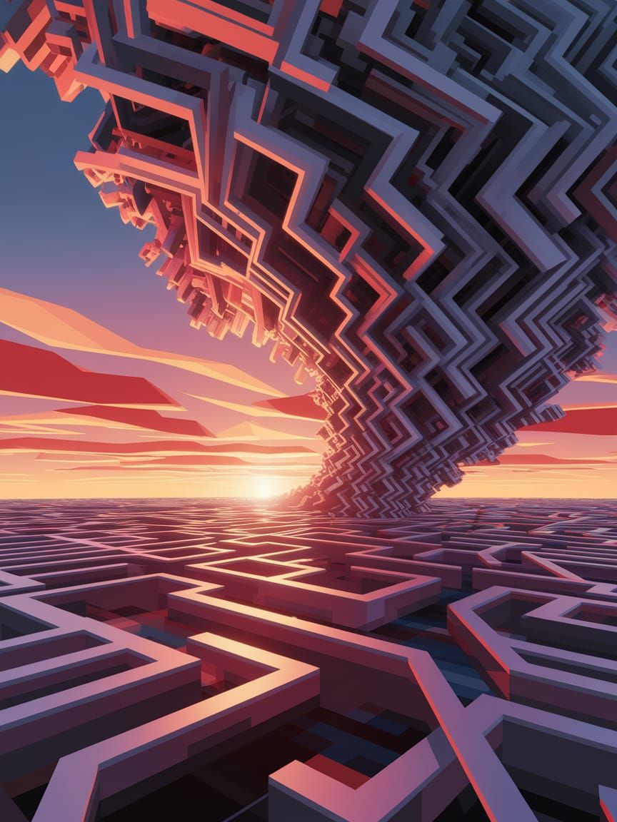 Abstract Fractal Storm in Vibrant Sunset Hues