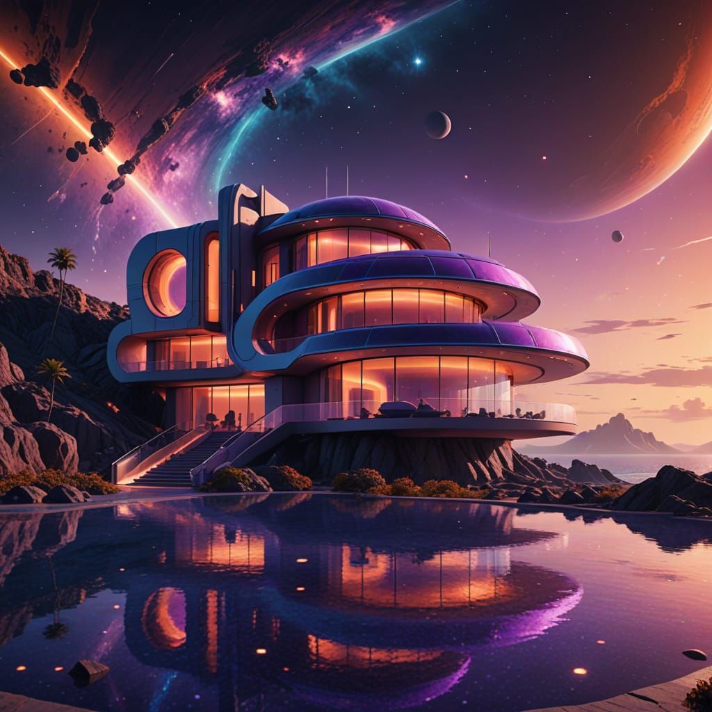 Breathtaking Coastal Exoplanet Villa in Hyper-Realistic Digi...