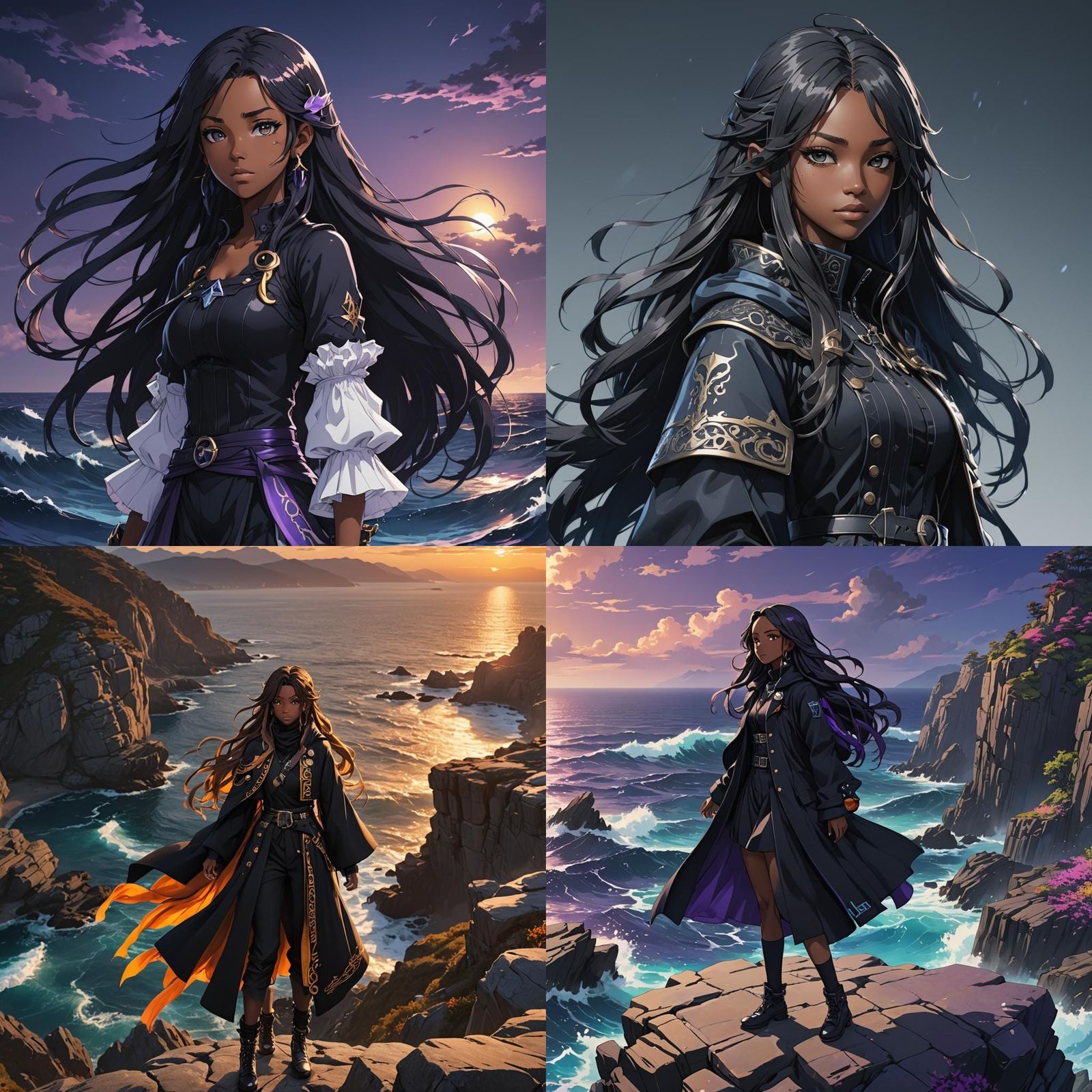 Anime Girl in Ocean Coat, Cel-Shaded Manga Style