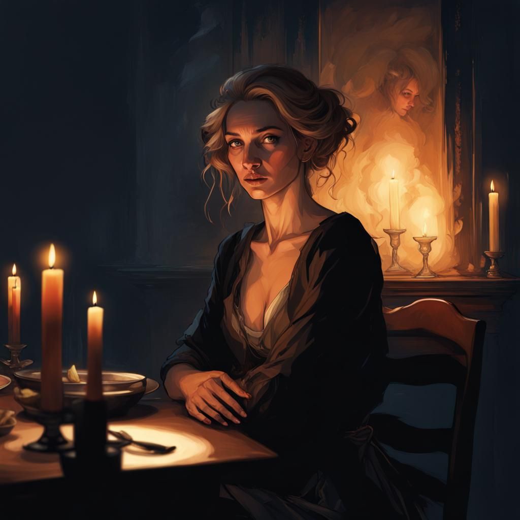Ethereal Woman's Shadow Dinner Party, Hyperdetailed Concept ...