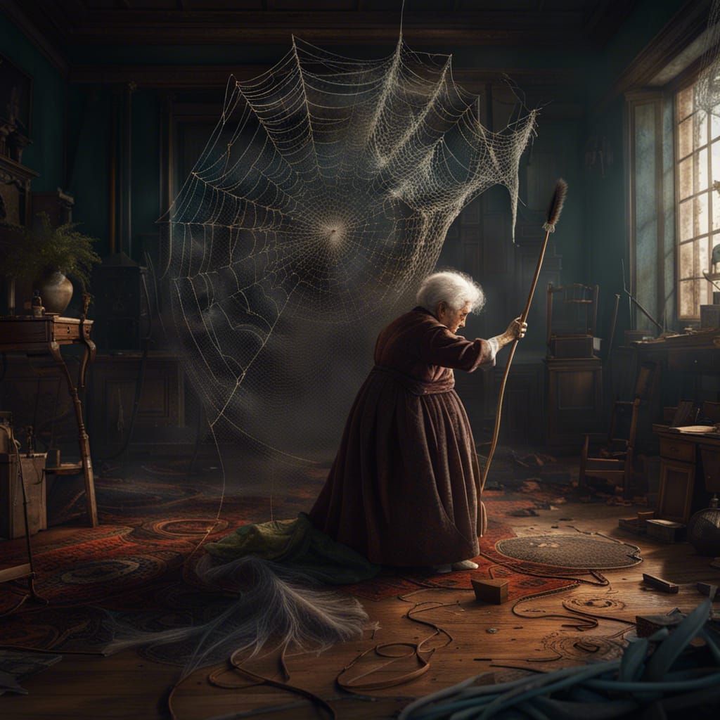 Sophie is cleaning the spiderwebs