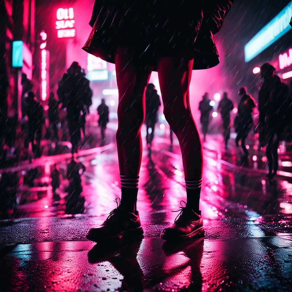 Noir Model Legs in Rainy Red Light District