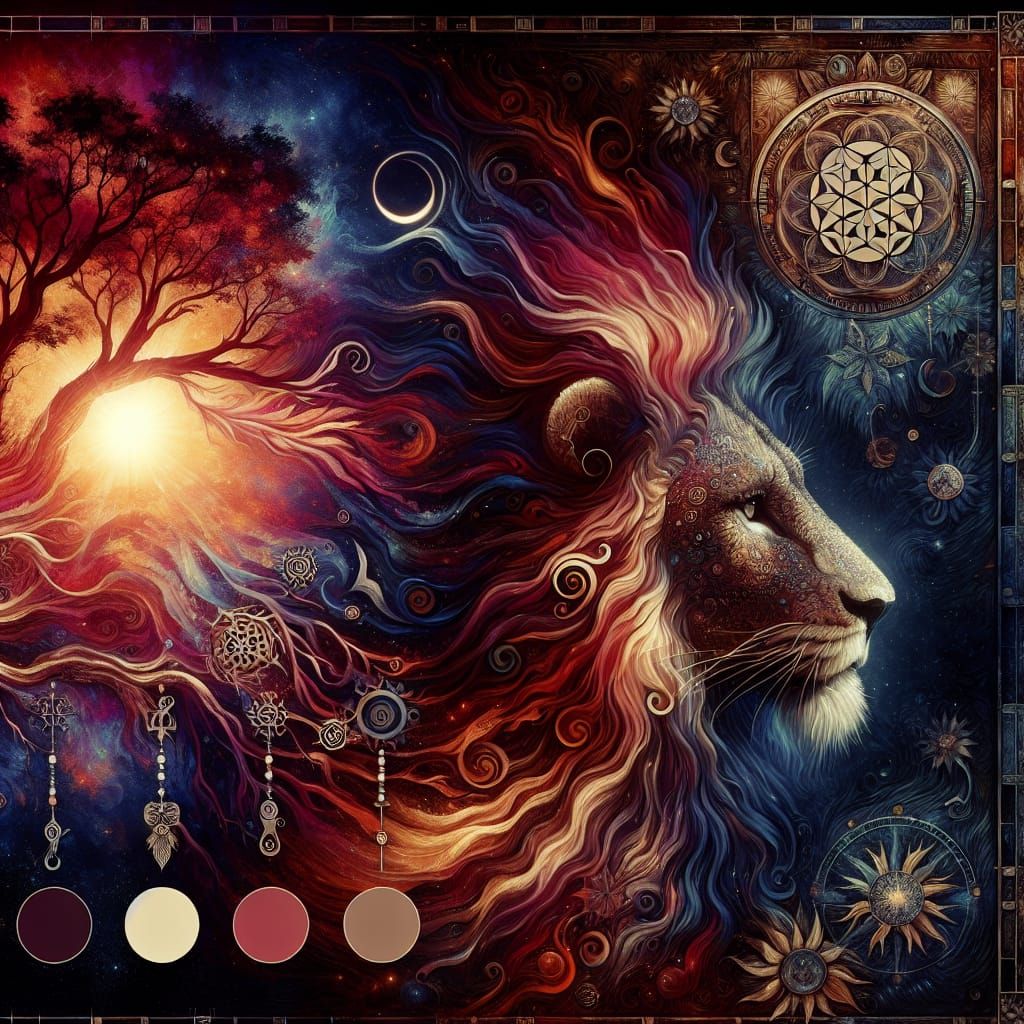 Lion Face and Tree of Life in Matte Painting