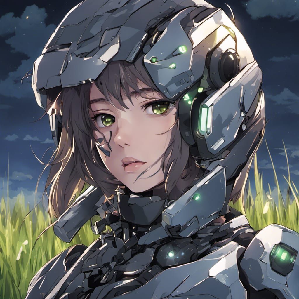 Cyborg Girl with Futuristic Armor in Anime Style
