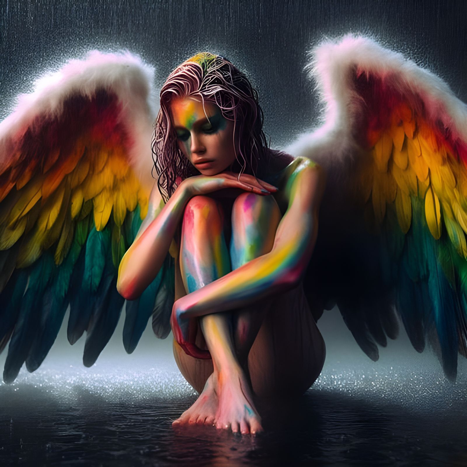 Rainbow Angel Crying in the Rain