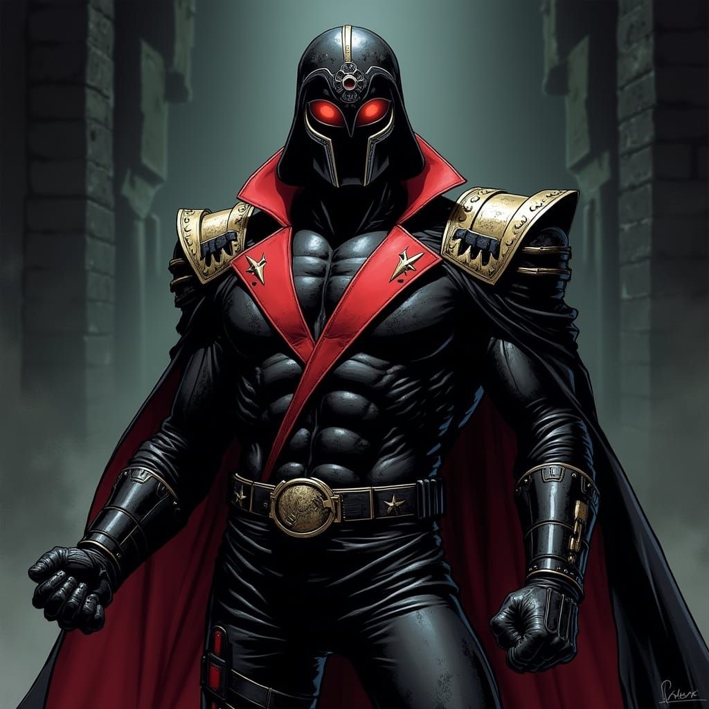 Surreal Action Hero in Dark Industrial Lair