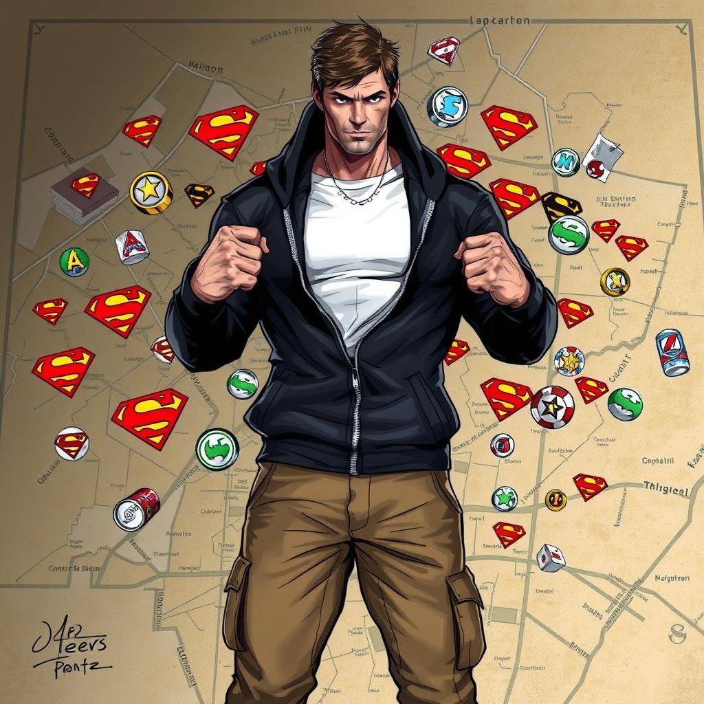 Heroic Geek Strategizes Superhero City Map