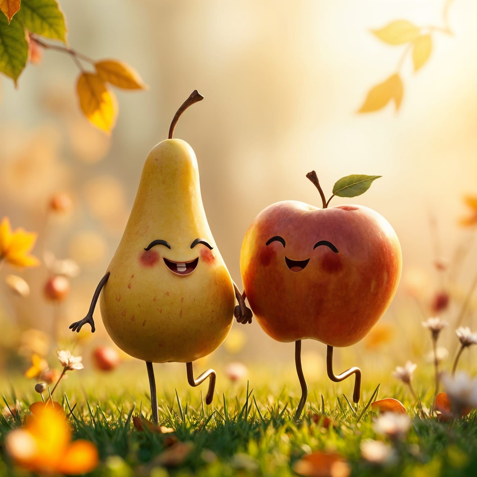 Vibrant Autumn Meadow Fruits in Whimsical Comic Style