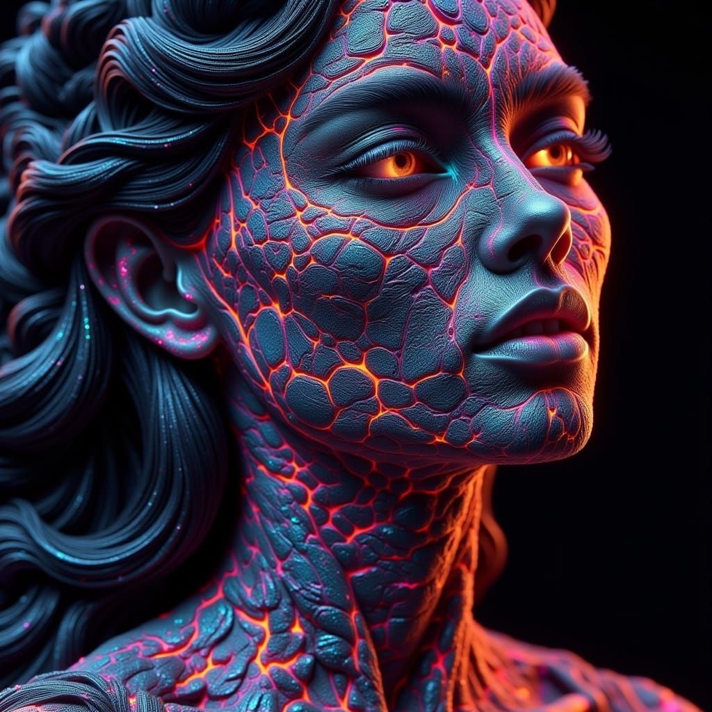 Lava Rock Woman with Rainbow Hues