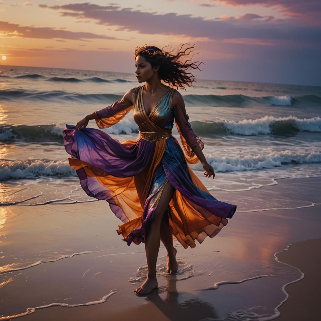 Ra and Valkyrie on Iridescent Sunset Beach