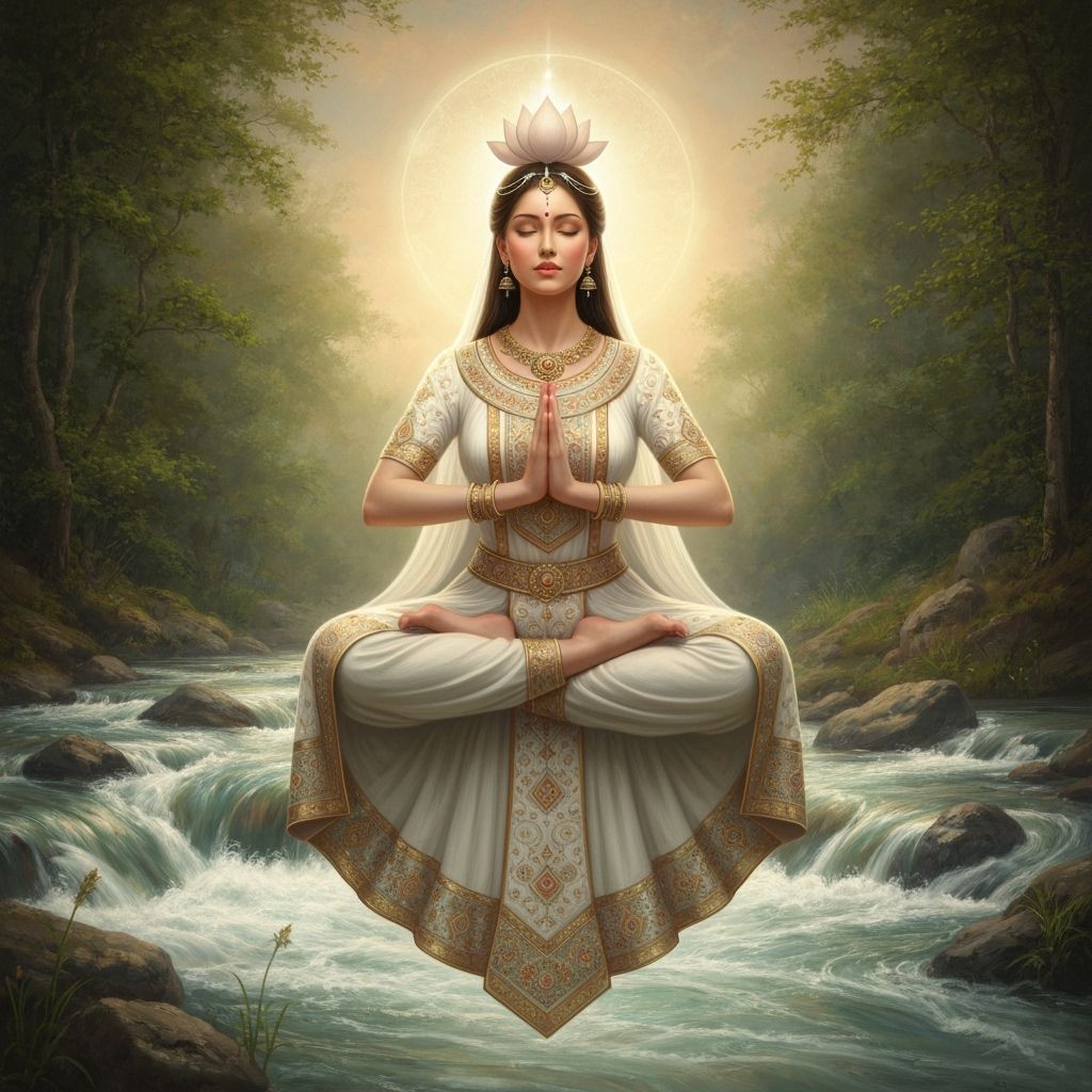 Serene Prophetess Levitating Above Turbulent Waters