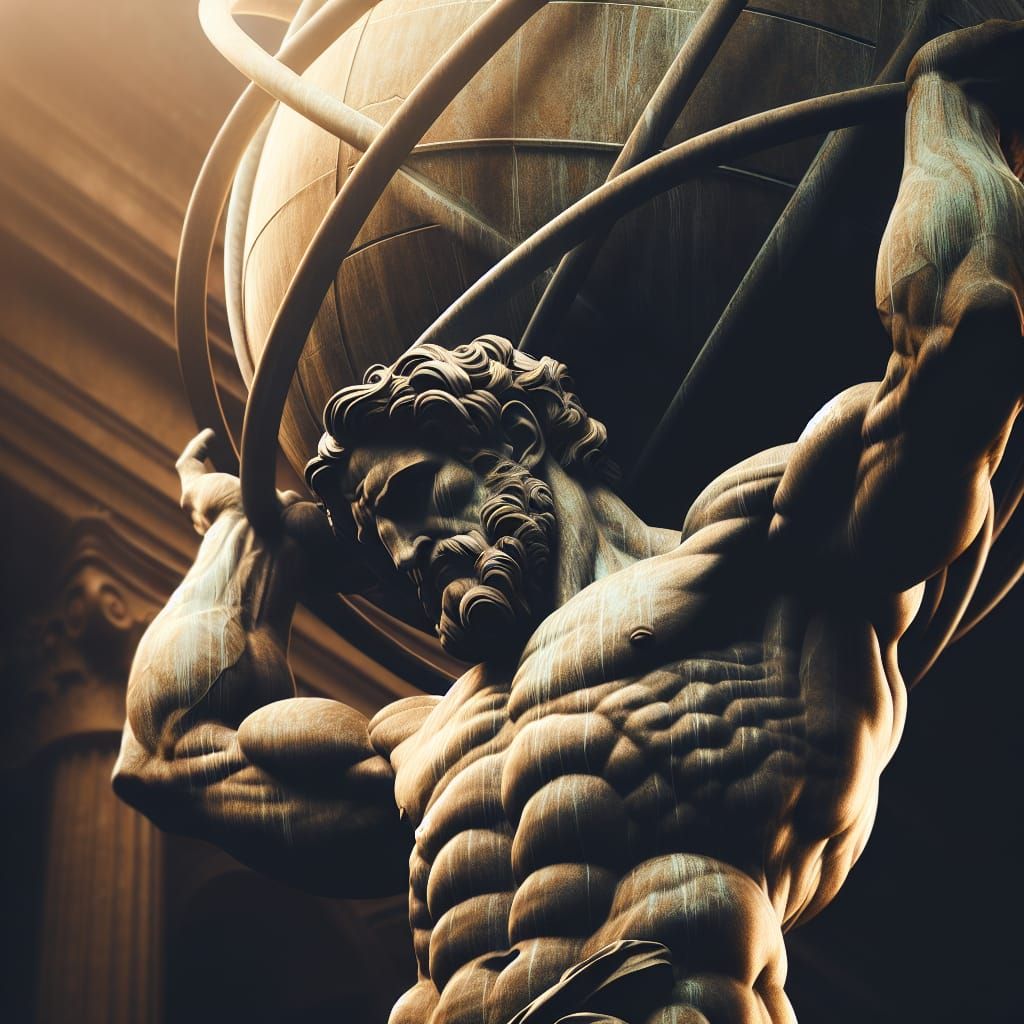 Heroic Atlas Sculpture Bearing Celestial Sphere