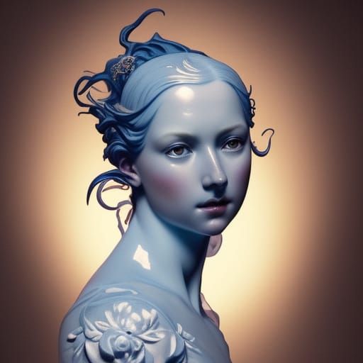 Delft Blue Porcelain Figurine Portrait