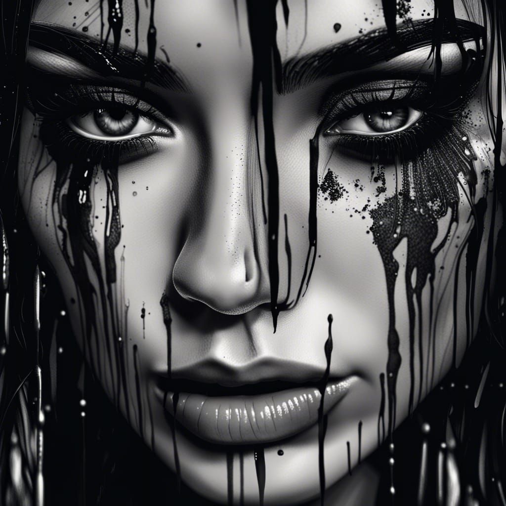Crying Woman Portrait with Smudged Makeup