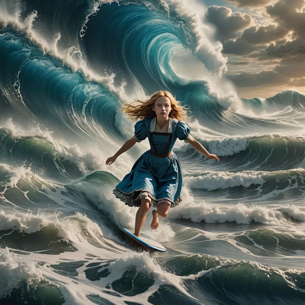 Alice in Wonderland Surfing a Tsunami Wave