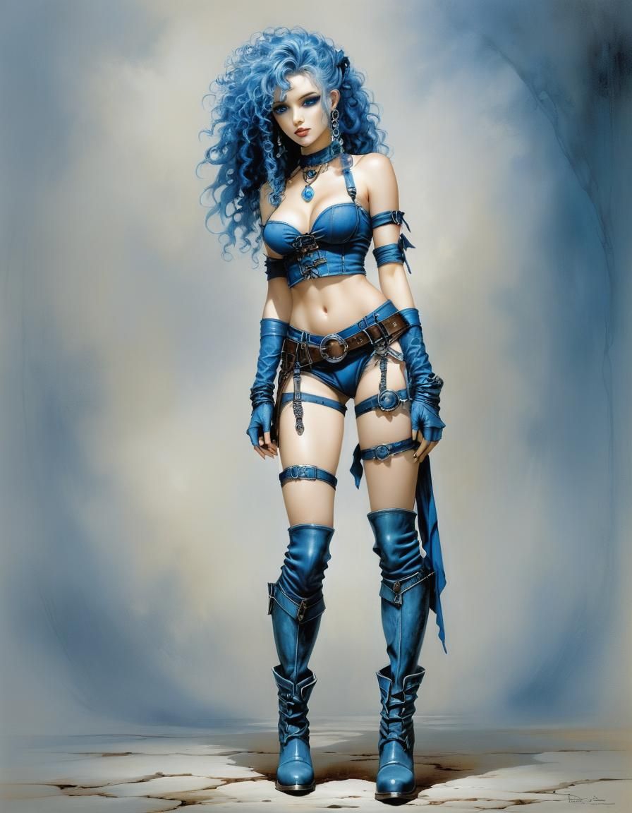 Blue-Haired Girl in Fantasy Illustration Style