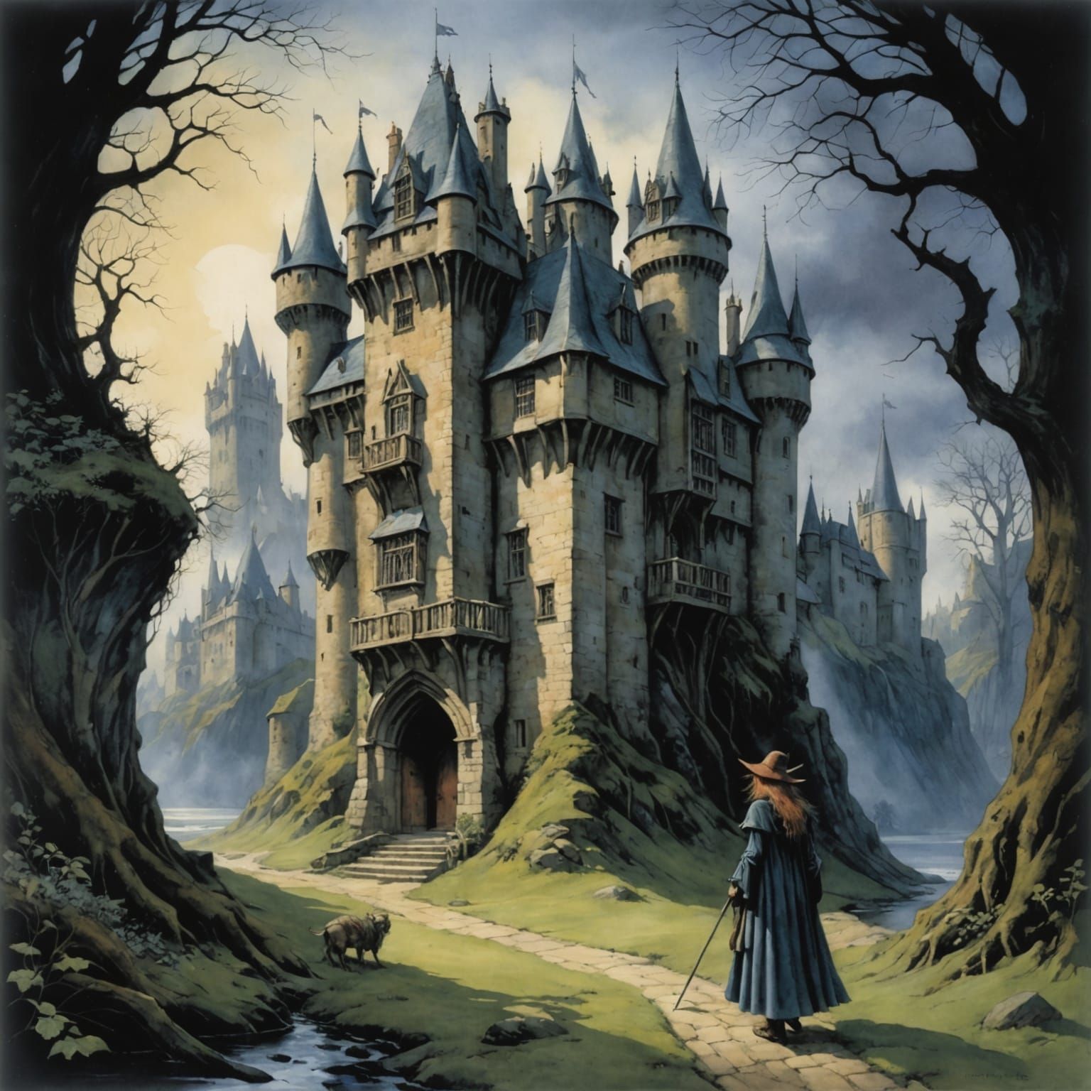 Eldritch Castle in Fairytale Illustration Style