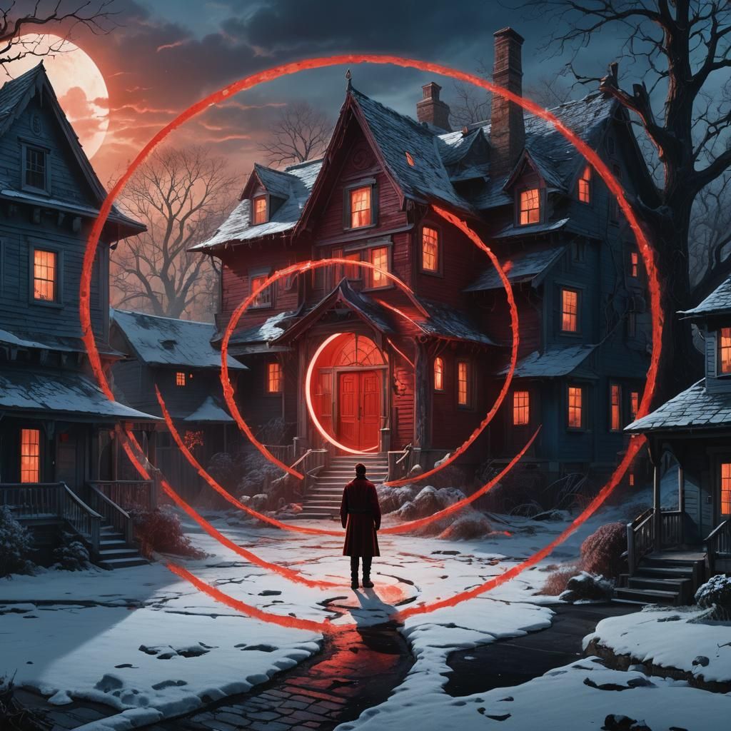 Gallant Figure Illuminated by Red Circle in Fantasy Style