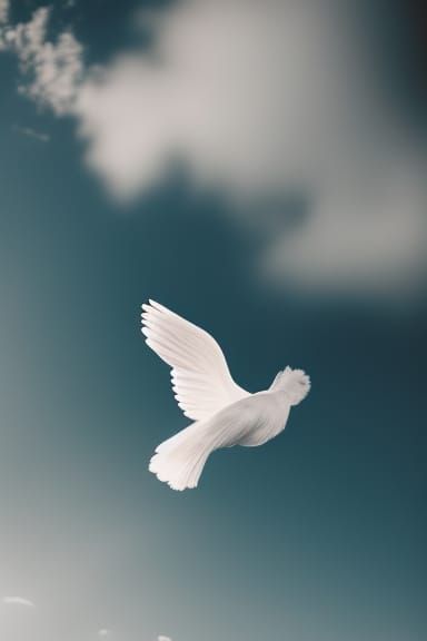 Ethereal Angel Flying Among Clouds