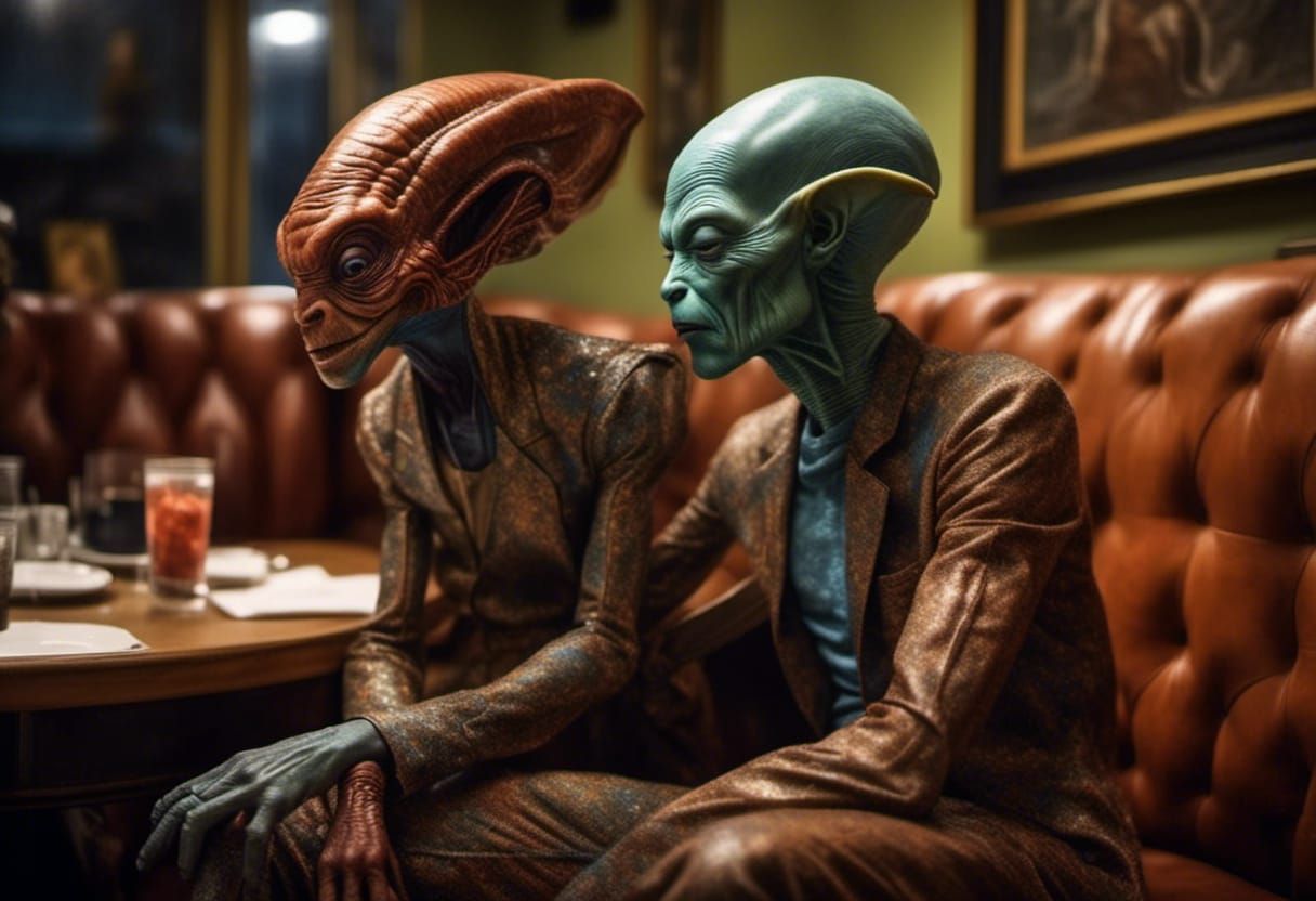 Happy Alien Couple Portrait in Hyperrealism Style