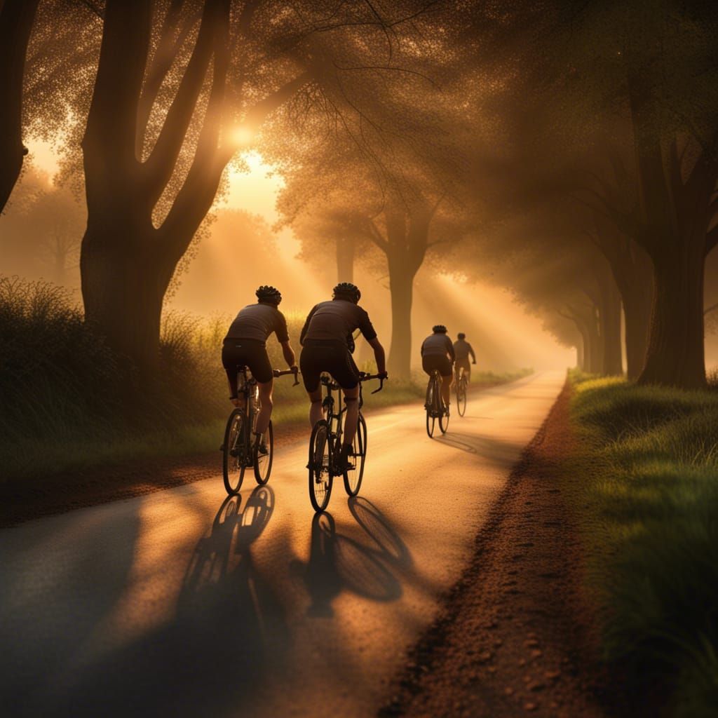 Hyperrealistic Sunrise Cycle Ride in the Countryside