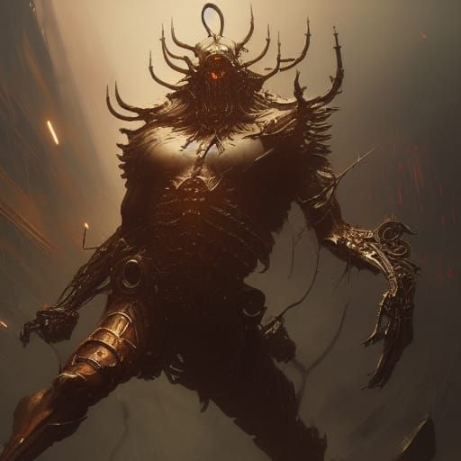 Hyperdetailed Biomechanical Warrior in Dark Fantasy Style