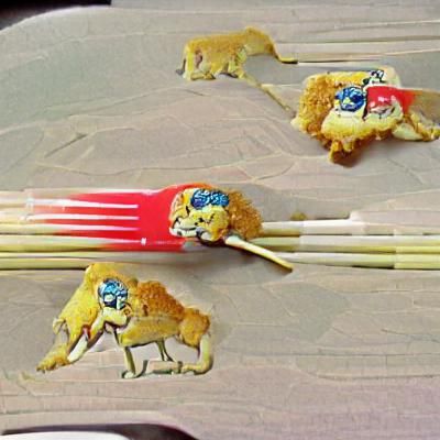 Lions Eating Rice with Chopsticks: A Whimsical Scene