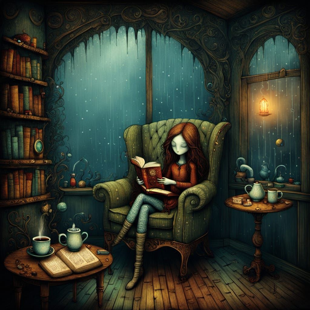 Girl Reading by Rainy Window: Jansson Style