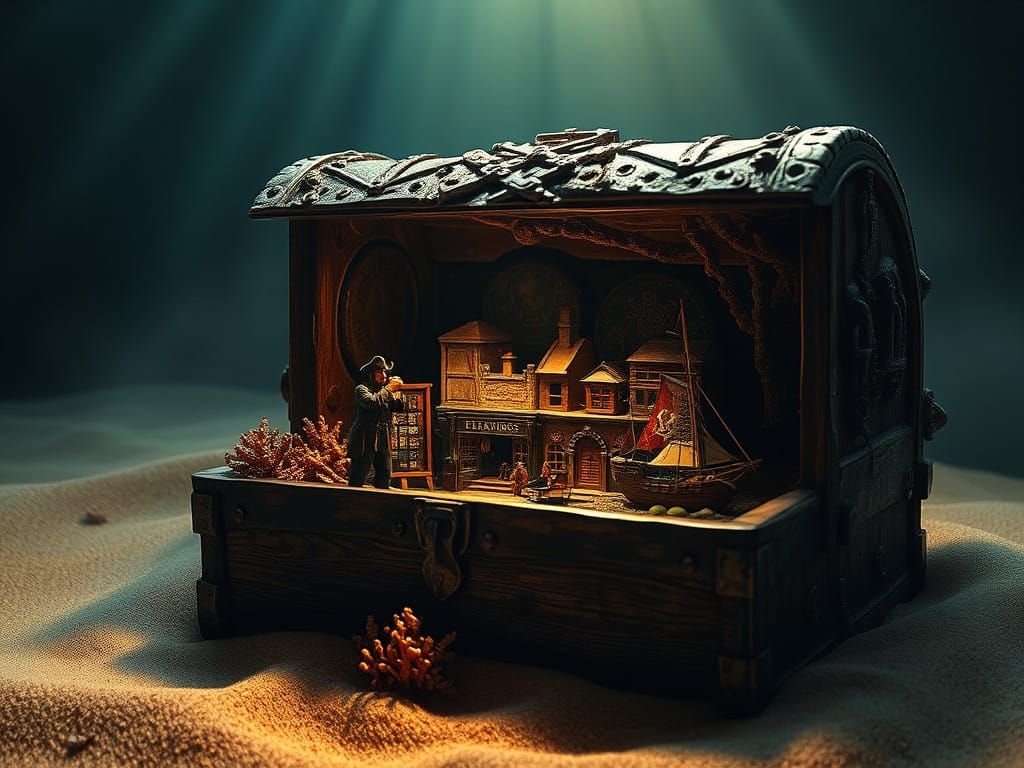 Ethereal Chest on Seabed: A Whimsical Diorama Scene