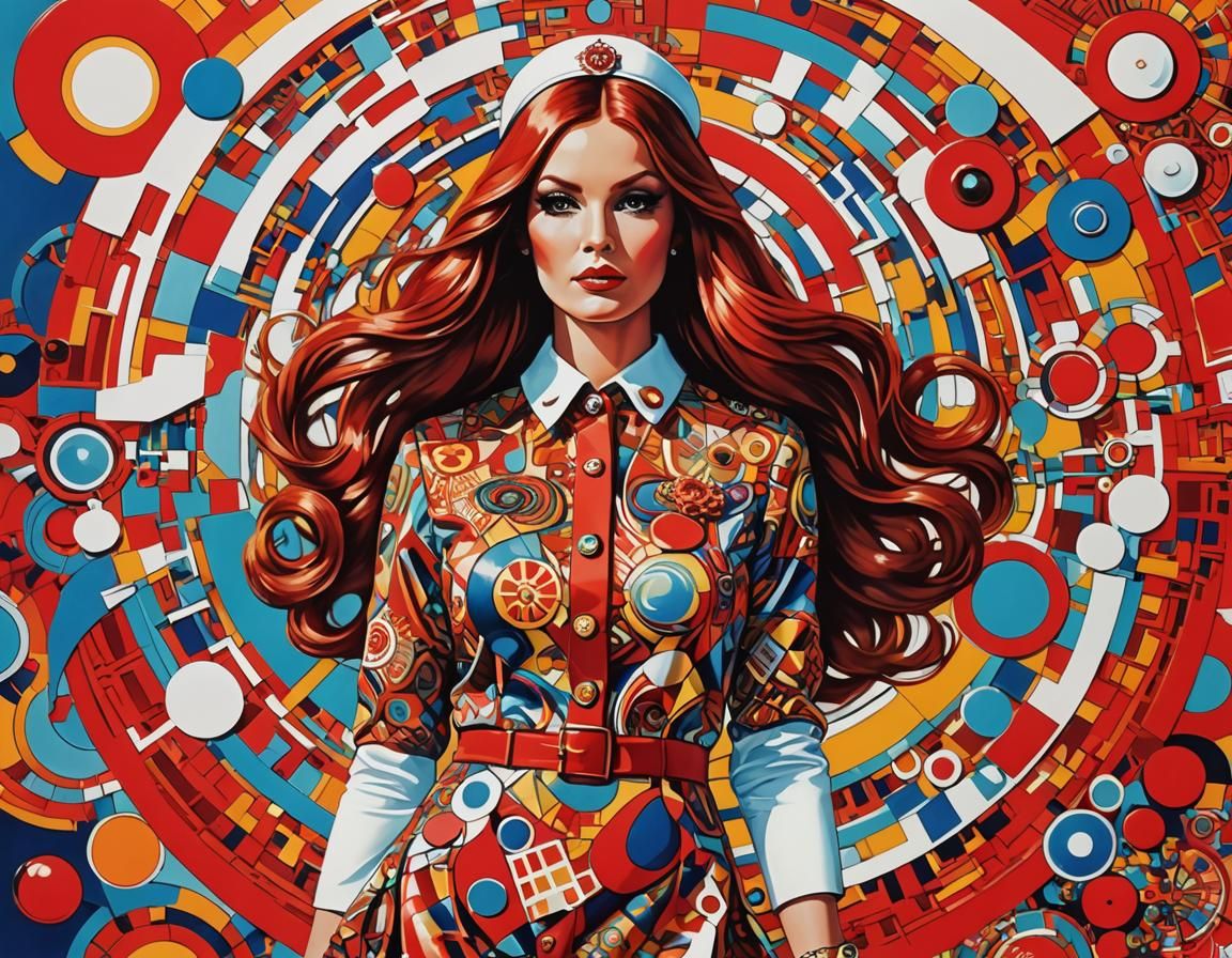 1968 air hostess poster showing a redhead woman in uniform