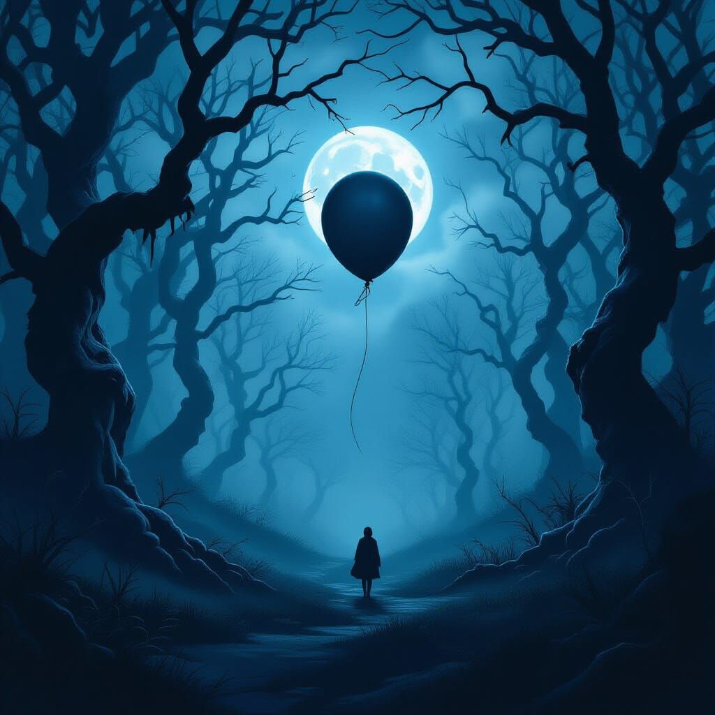 Mystical Balloon in Dark Fantasy Forest